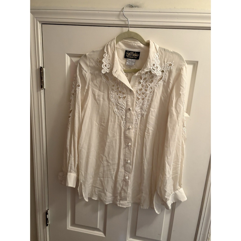 Vintage Bob Mackie Silk Blouse, Cream Ivory Size Medium